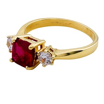 9ct Gold Lab Grown Ruby/Cubic Zirconia 3 Stone Ring size S